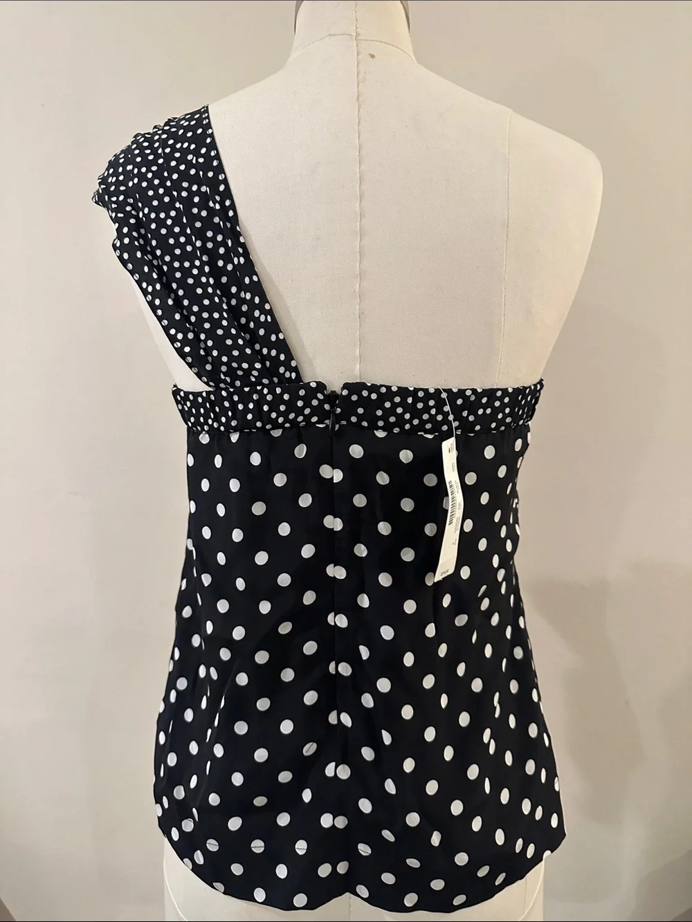 J. Crew Black & White Polka Dot One-Shoulder Bow Top